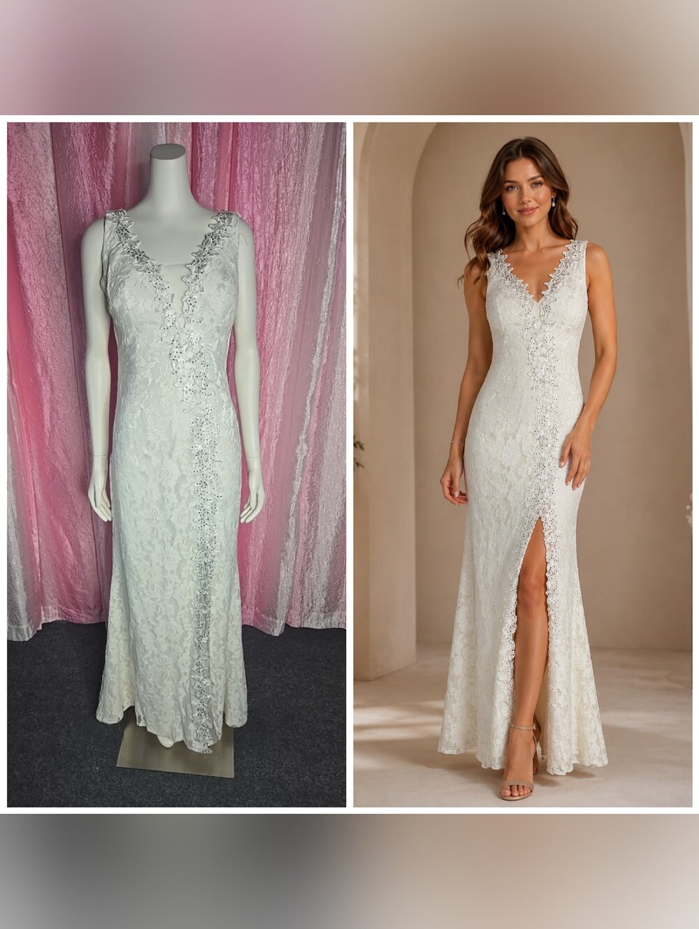 Fanny USA Exquisite White Lace Overlay Fairy Rhinestone Evening Dress Size XL